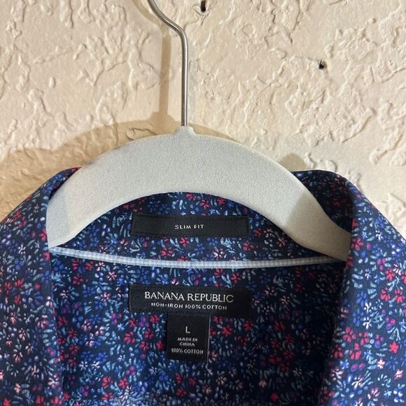 Banana‎ Republic Slim Non-Iron Blue Pink Mini Florals  Men's Long Sleeve Shirt L - Picture 7 of 7